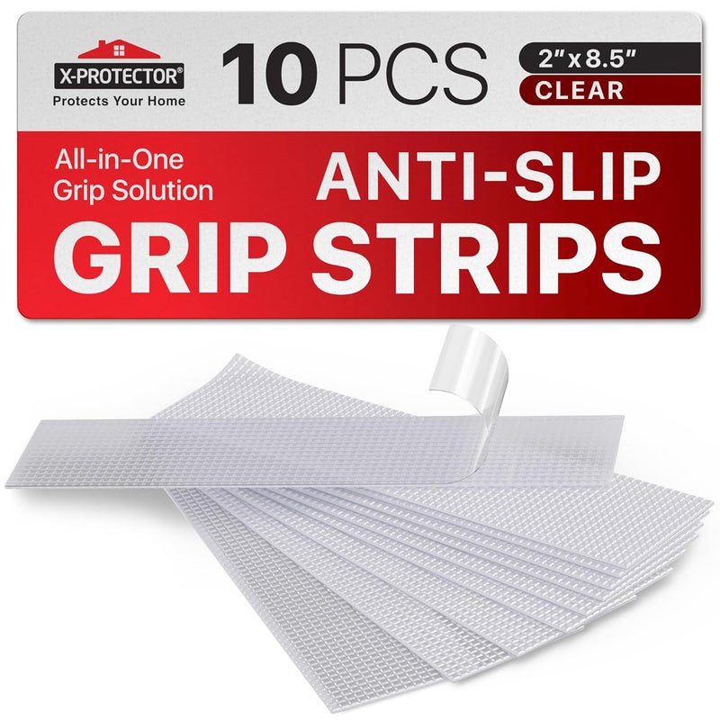 X-Protector Rubber Grip Tape Strips - 10 PCS Pack of Non-Abrasive Grip Stickers - 2"x8.5" Heavy-Duty Non Slip Adhesive Strips - Clear Waterproof Rubberized Grip Tape for Handles! - Image 1